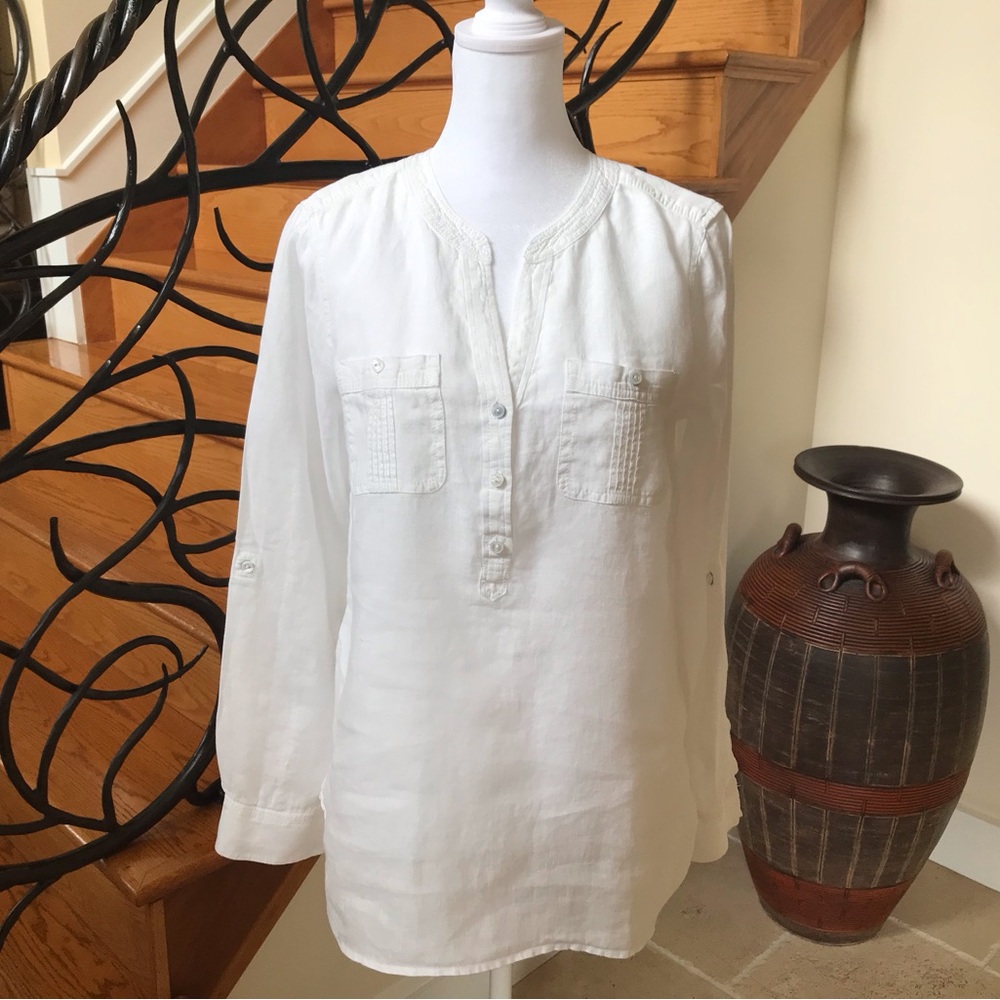 Talbots Woman’s White Linen Long Sleeve Shirt